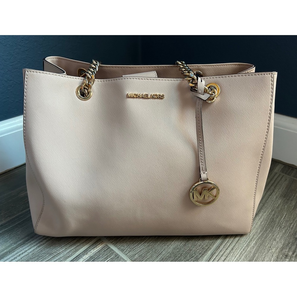 Michael Kors Susannah Large Saffiano Leather Shoulder Bag Tote Purse Gold Blush - Picture 2 of 11